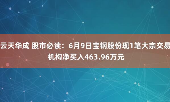 云天华成 股市必读：6月9日宝钢股份现1笔大宗交易 机构净买入463.96万元