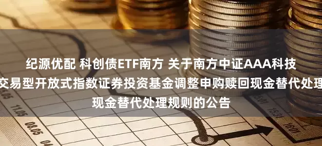 纪源优配 科创债ETF南方 关于南方中证AAA科技创新公司债交易型开放式指数证券投资基金调整申购赎回现金替代处理规则的公告